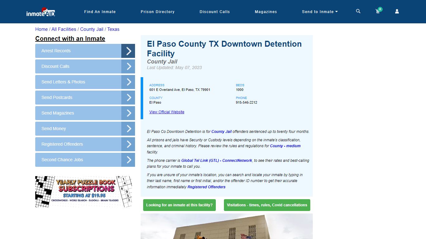 El Paso County TX Downtown Detention Facility - InmateAid
