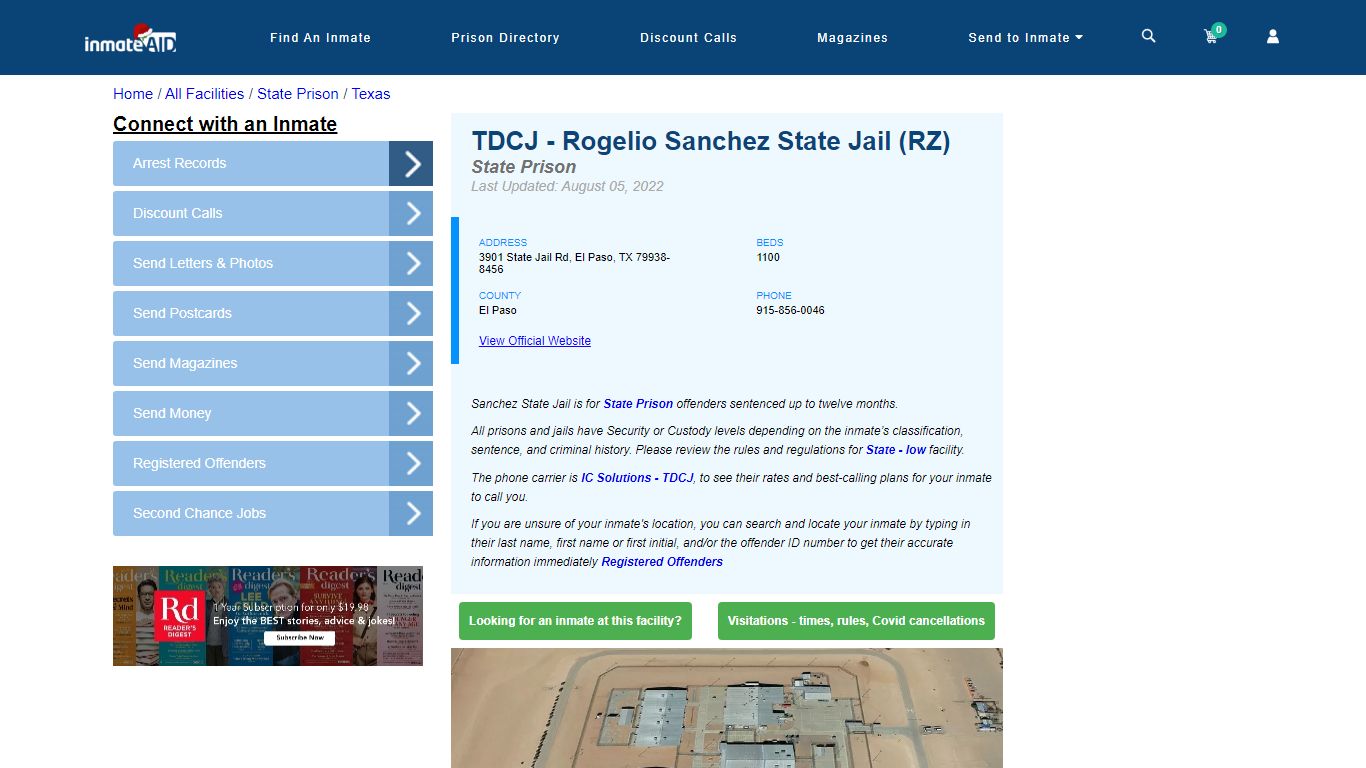 TDCJ - Rogelio Sanchez State Jail (RZ) & Inmate Search - El Paso, TX
